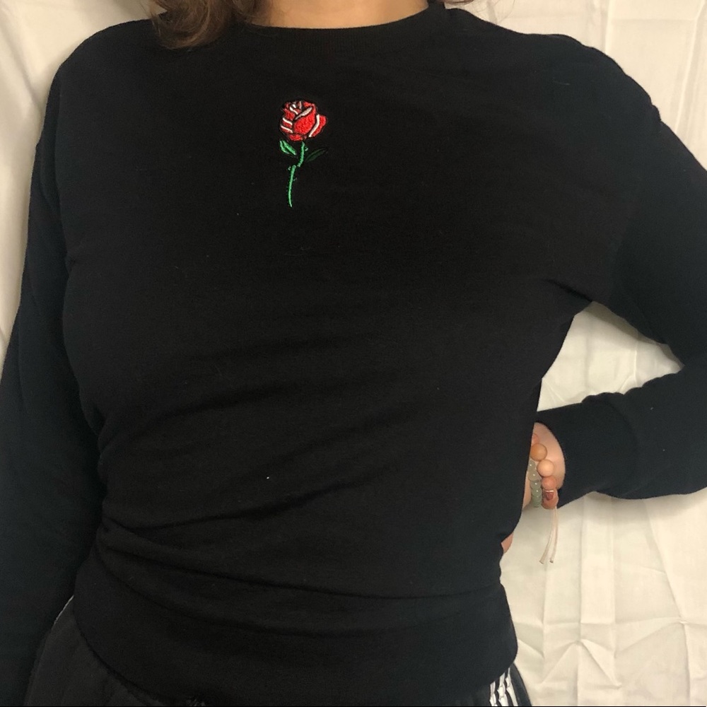 H&M Embroidered Rose Longsleeve Sweater